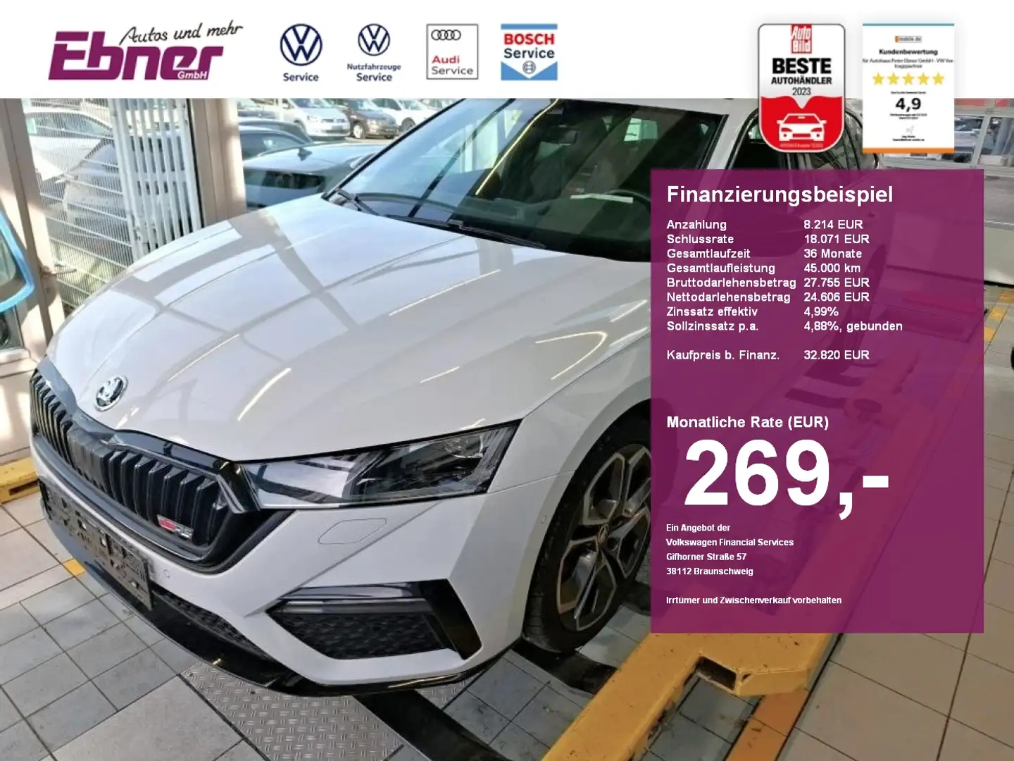 Skoda Octavia Combi RS PLUS iV 245PS PHEV DSG PANO+HEAD-UP+KEYLE Weiß - 1