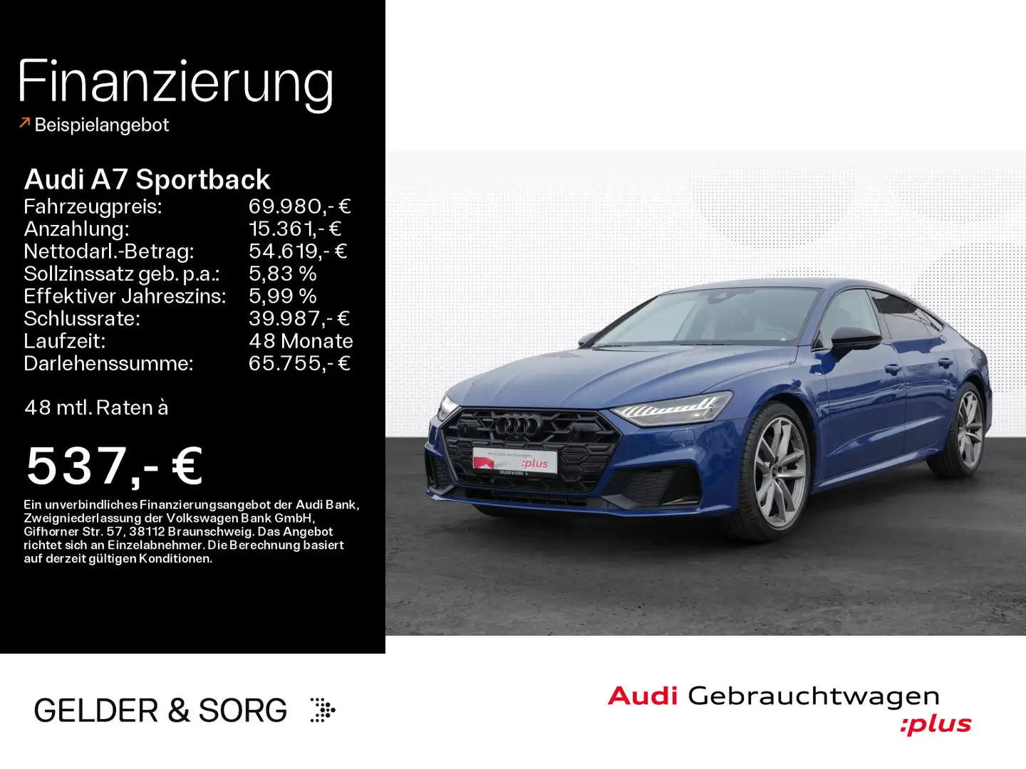 Audi A7 50 TDI qu. S line Air*HuD*Dynamik Blau - 1