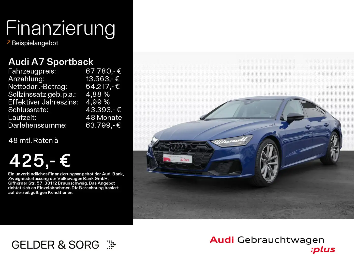 Audi A7 50 TDI qu. S line Air*HuD*Dynamik Kék - 1