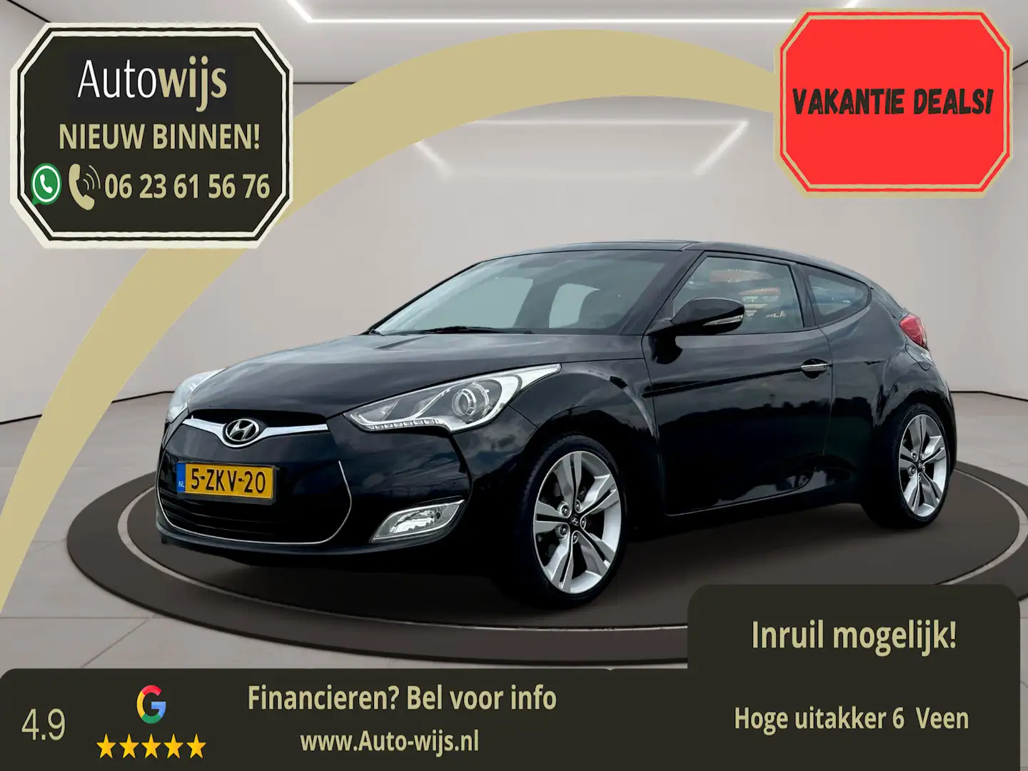 Hyundai VELOSTER 1.6|AUT|Leder|Xenon|140PK|LM-Velg|122DKM|Camera| Zwart - 1