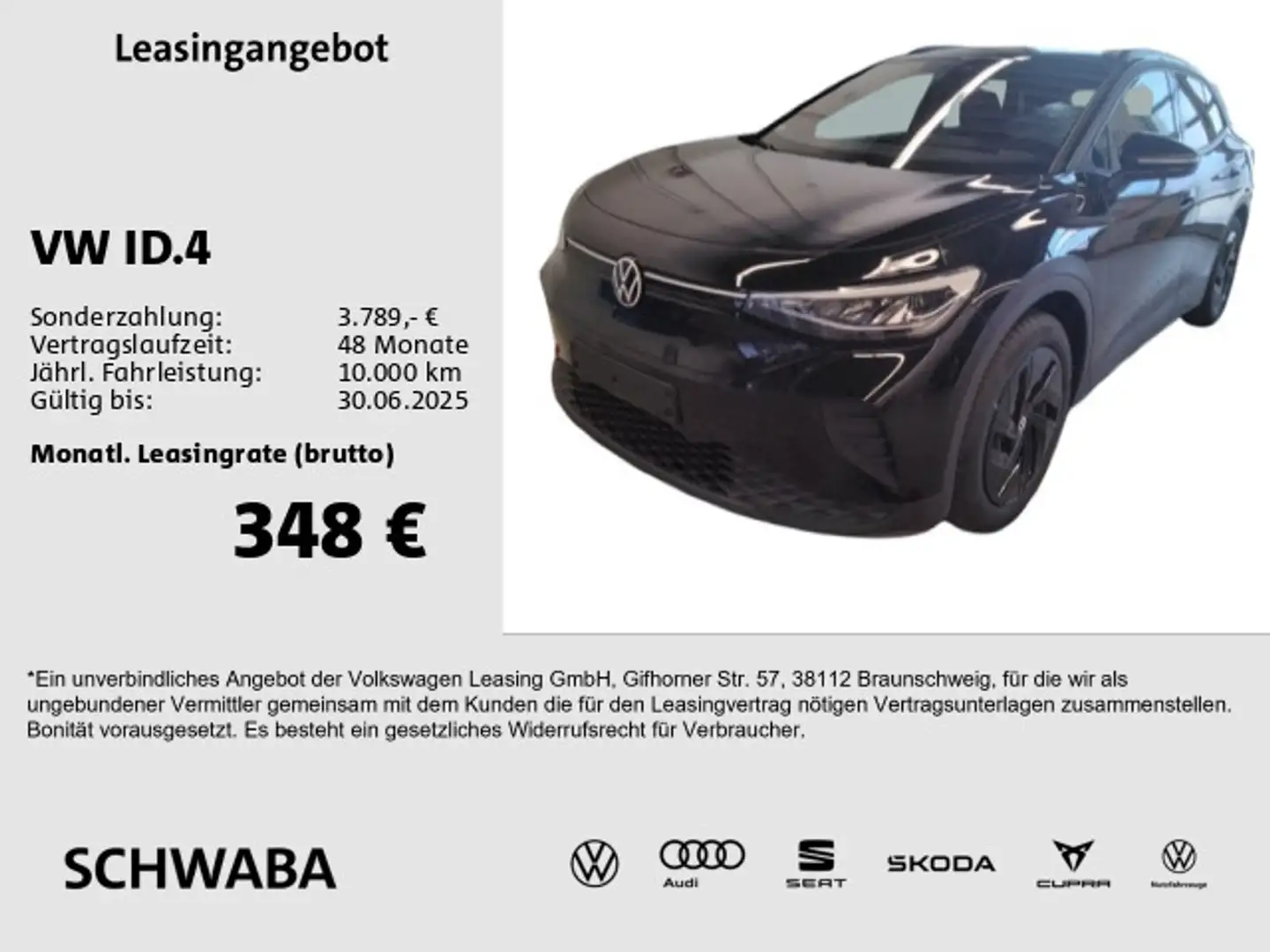 Volkswagen ID.4 Pro 82 kW/h Wärmep.*LED*ACC*R-KAM*8fach Schwarz - 1