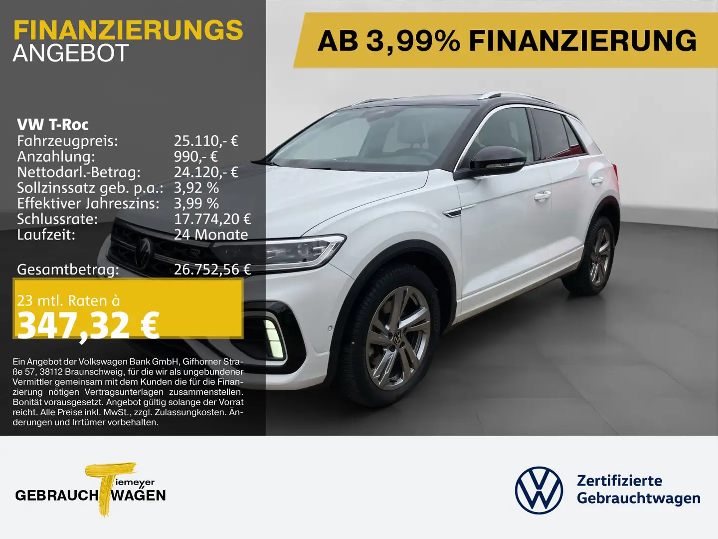 Volkswagen T-Roc 2.0 TDI DSG R-LINE AHK KAMERA LED+ NAVI Weiß - 1