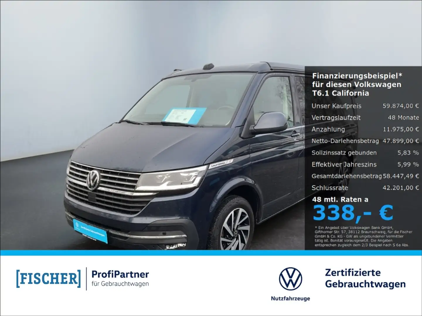 Volkswagen T6.1 California Ocean 2.0TDI DSG Markise Fahrradträger Vorber. AHK Blau - 1