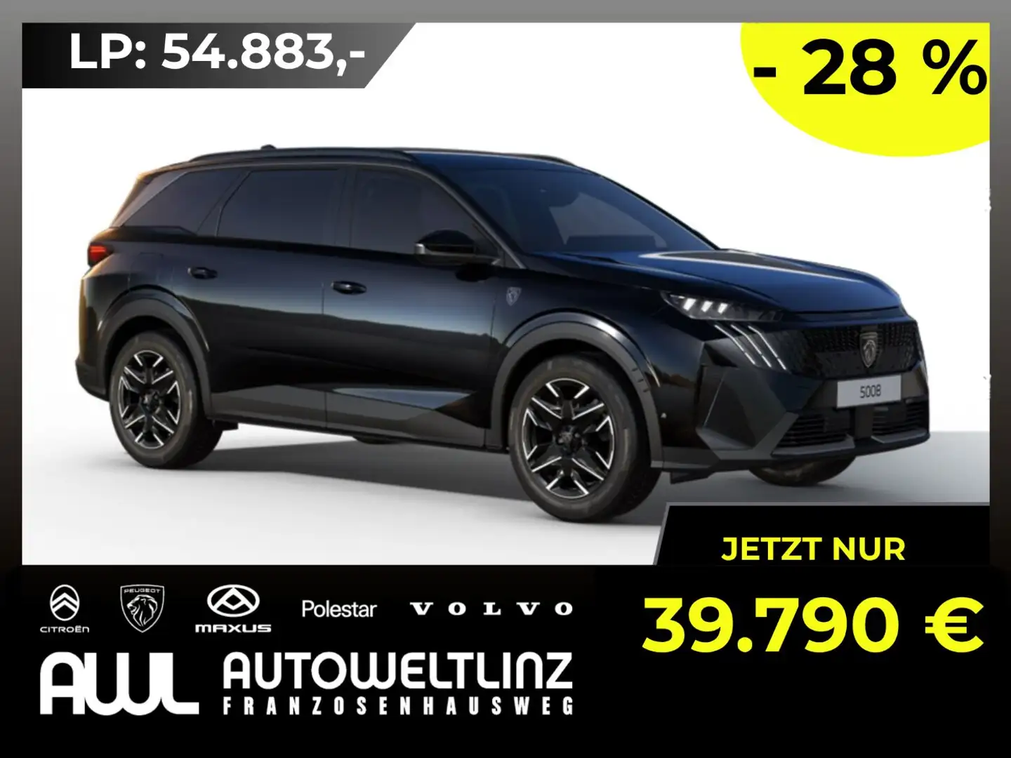 Peugeot 5008 GT EXCLUSIVE Hybrid 145 e-DCS6 !MEGADEAL! Schwarz - 1