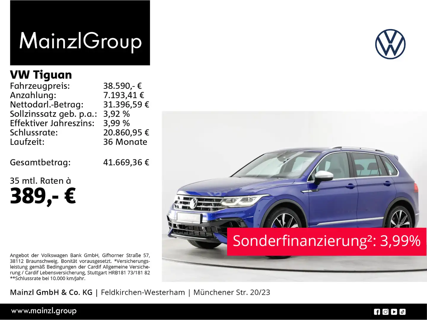 Volkswagen Tiguan R 2.0 TSI 4M DSG Matrix SHZ Kamera ACC Blau - 1