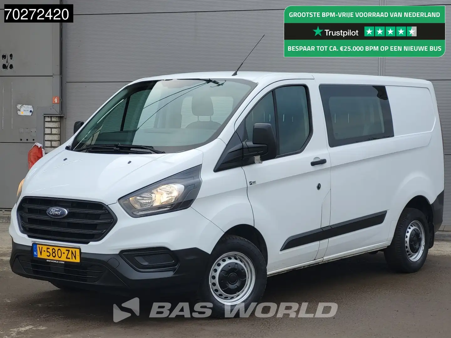 Ford Transit Custom 105pk Dubbel Cabine Euro6 Trekhaak Airco L1H1 Doka Wit - 1