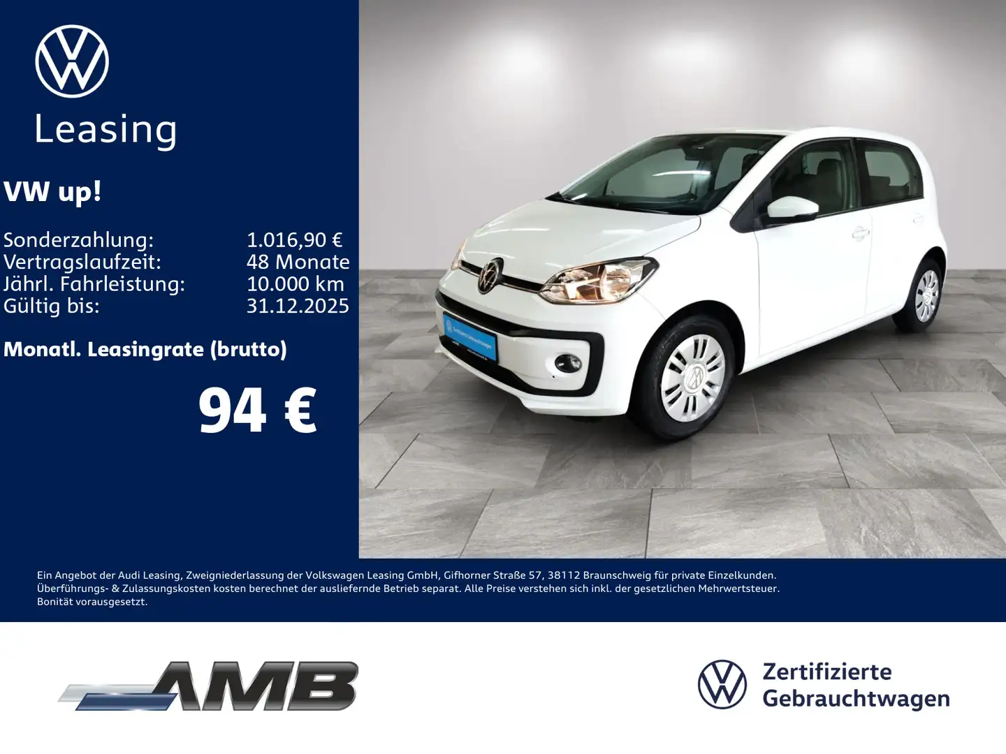 Volkswagen up! eco up! 1.0 CNG Navi/FAP/Sitzhzg/RFKamera/4Türen Blanc - 1
