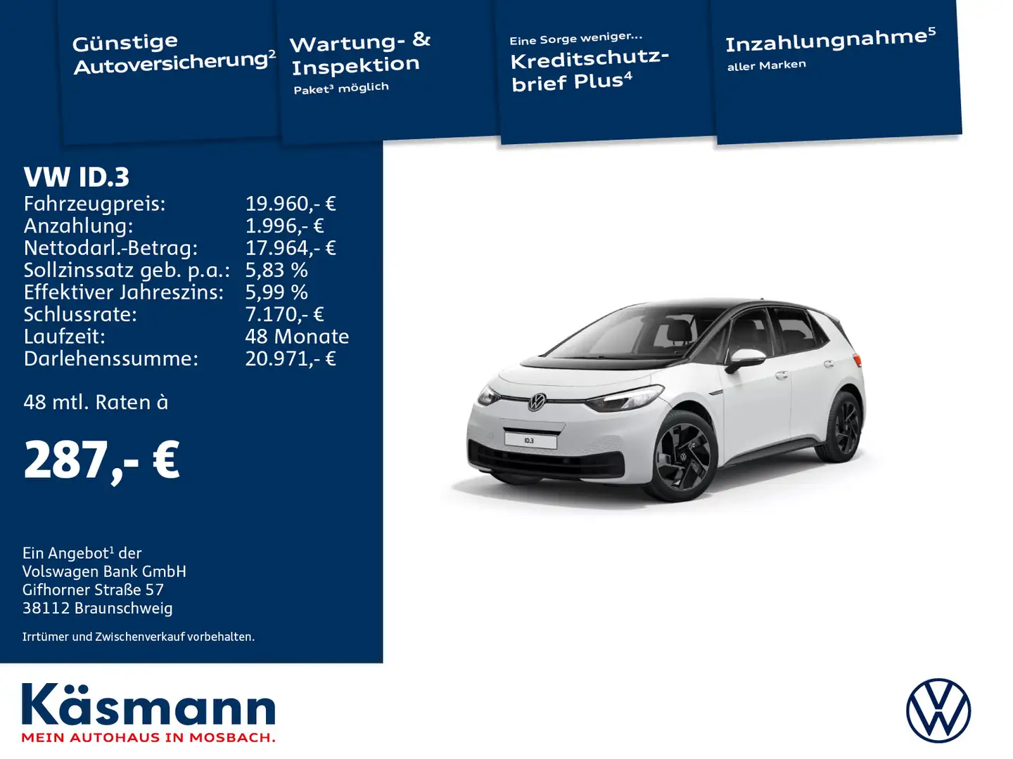 Volkswagen ID.3 Pure Performance 110kW NAVI LED Weiß - 1