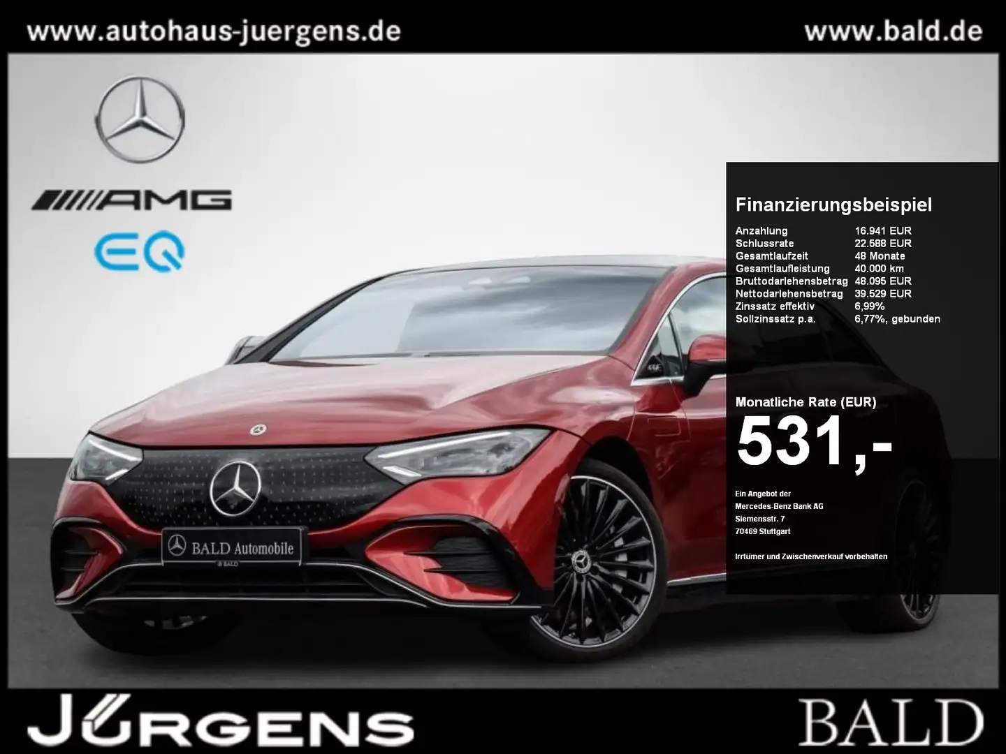 Mercedes-Benz EQE 500 4M AMG/Digital/Pano/Burm3D/360/HUD/21" Rood - 1