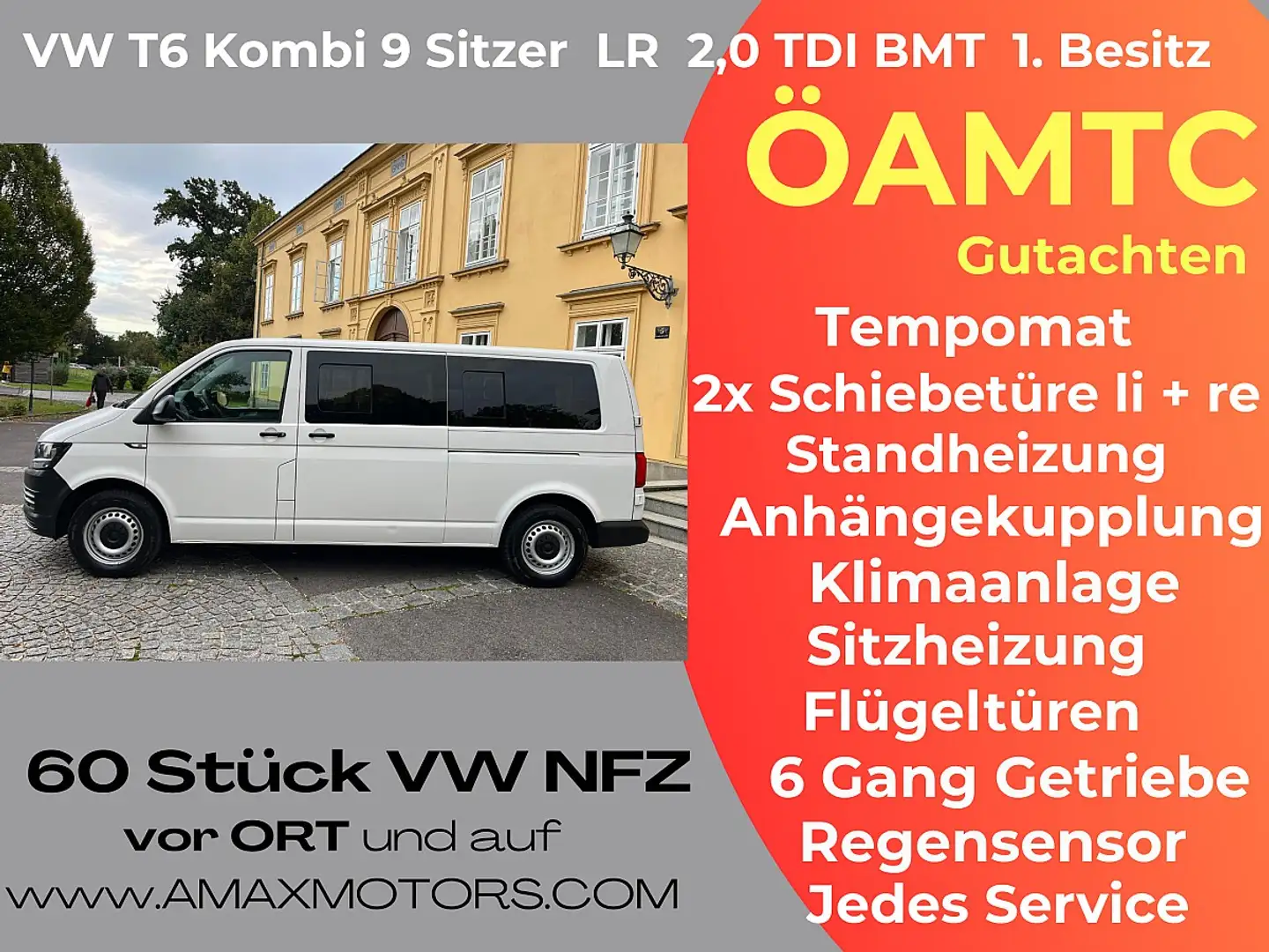 Volkswagen T6 Kombi LR 2,0 TDI BMT Klima 1.Besitz li u. re Schiebet... Blanc - 1
