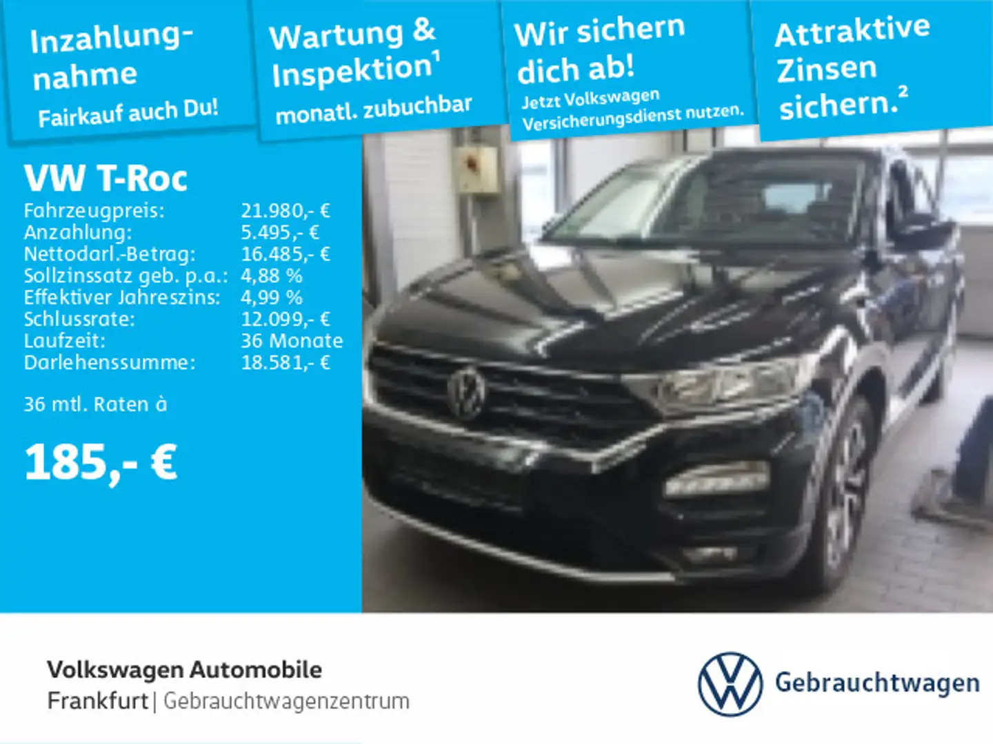 Volkswagen T-Roc 2.0 TDI DSG Active Navi FrontAssist DAB+ Schwarz - 1