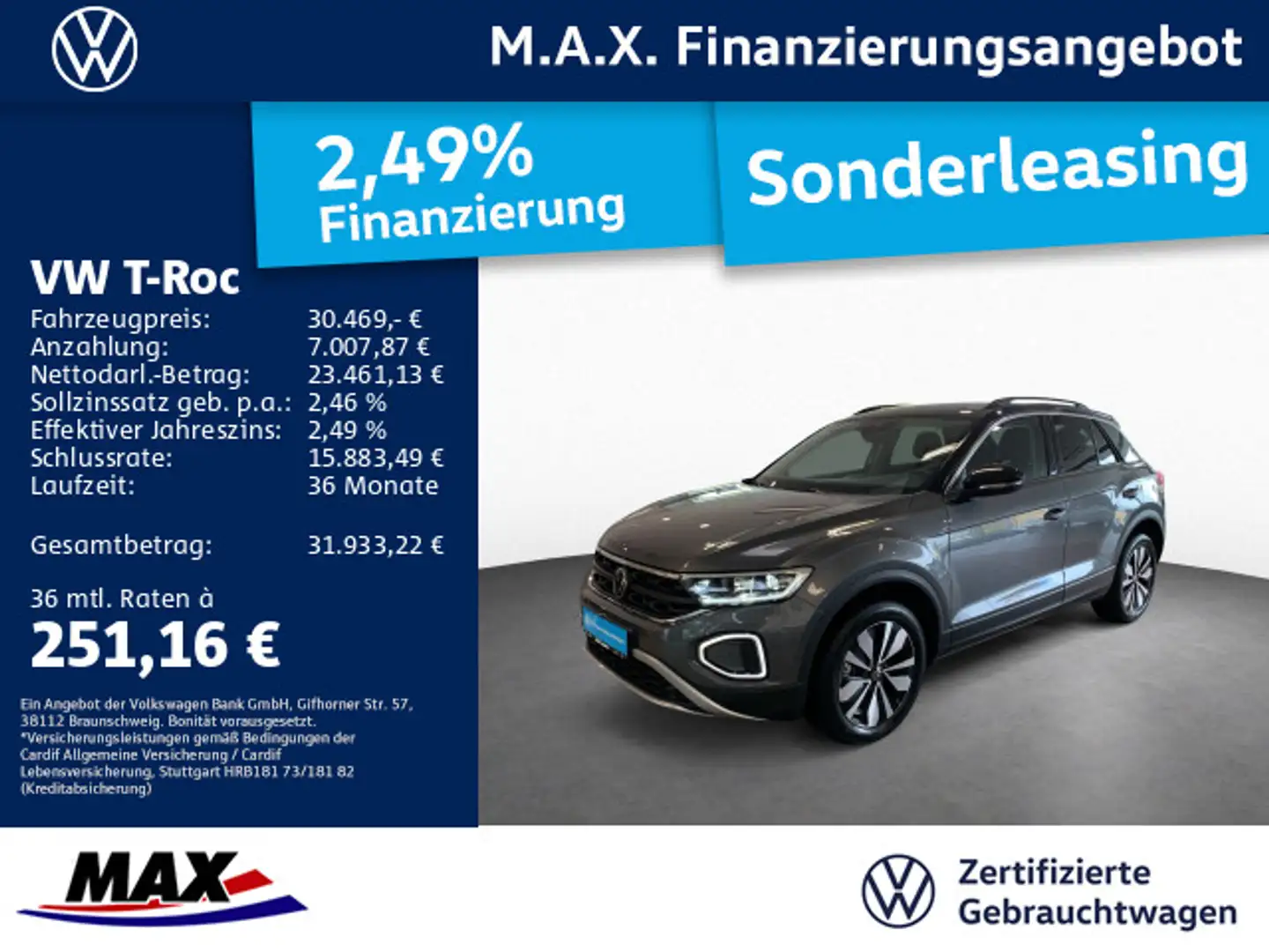 Volkswagen T-Roc 2.0 TDI DSG GOAL AHK+LED+NAVI+ACC+KAMERA+ Grau - 1