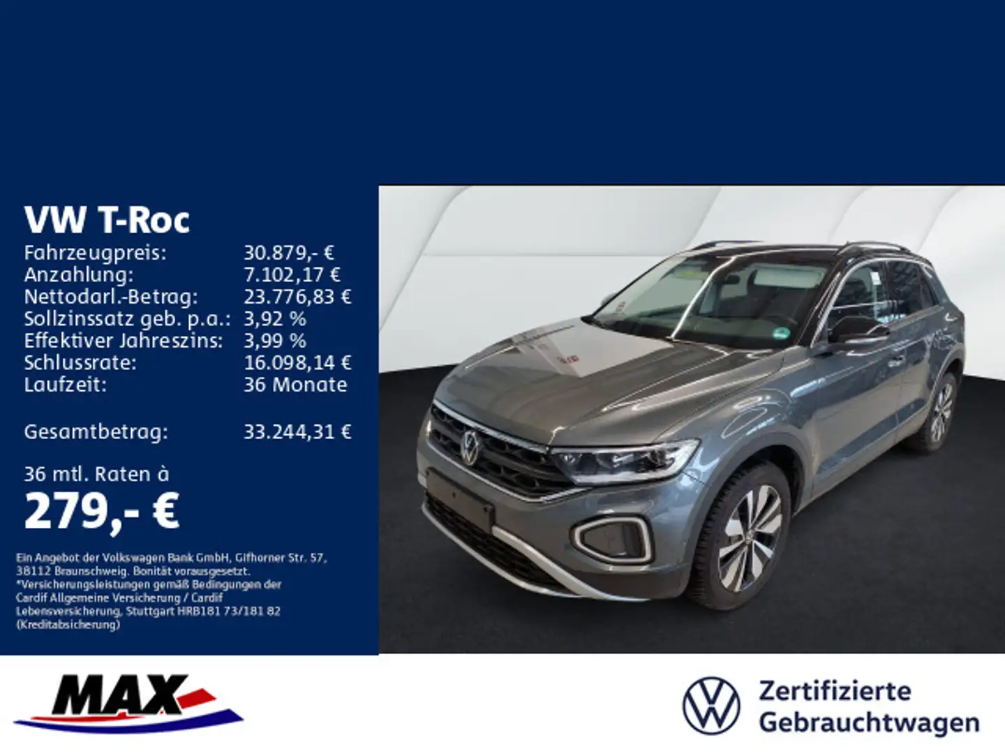 Volkswagen T-Roc 2.0 TDI DSG GOAL AHK+LED+NAVI+ACC+KAMERA+ Grau - 1