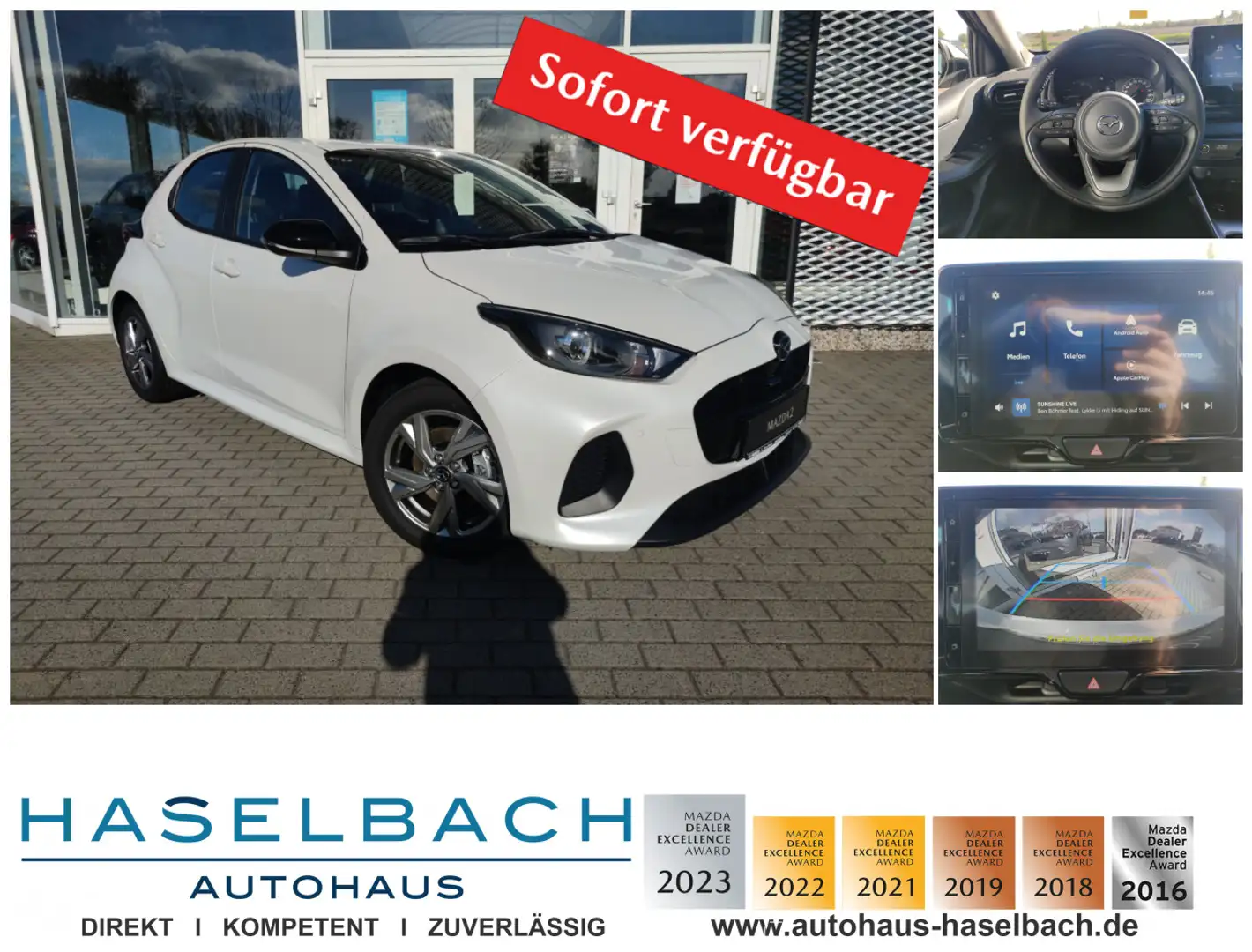 Mazda 2 Hybrid EXCLUSIVE Klimaaut RFK Sitzheizg Tempomat E Weiß - 1