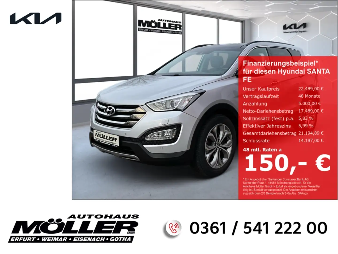 Hyundai SANTA FE 2.2 CRDi AWD Premium blue Glasdach AHK Navi Rückfa Silber - 1