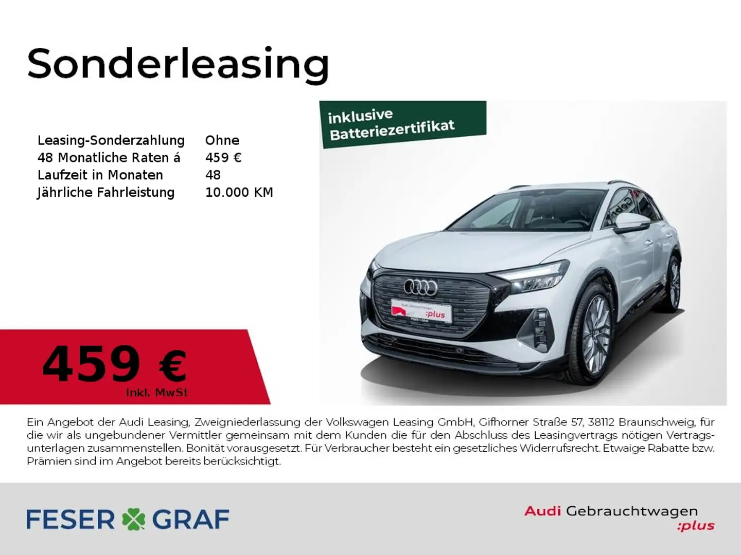 Audi Q4 e-tron 45 e-tron /LED/Navi+/Leder/HuD/AHK/Kamera Weiß - 1