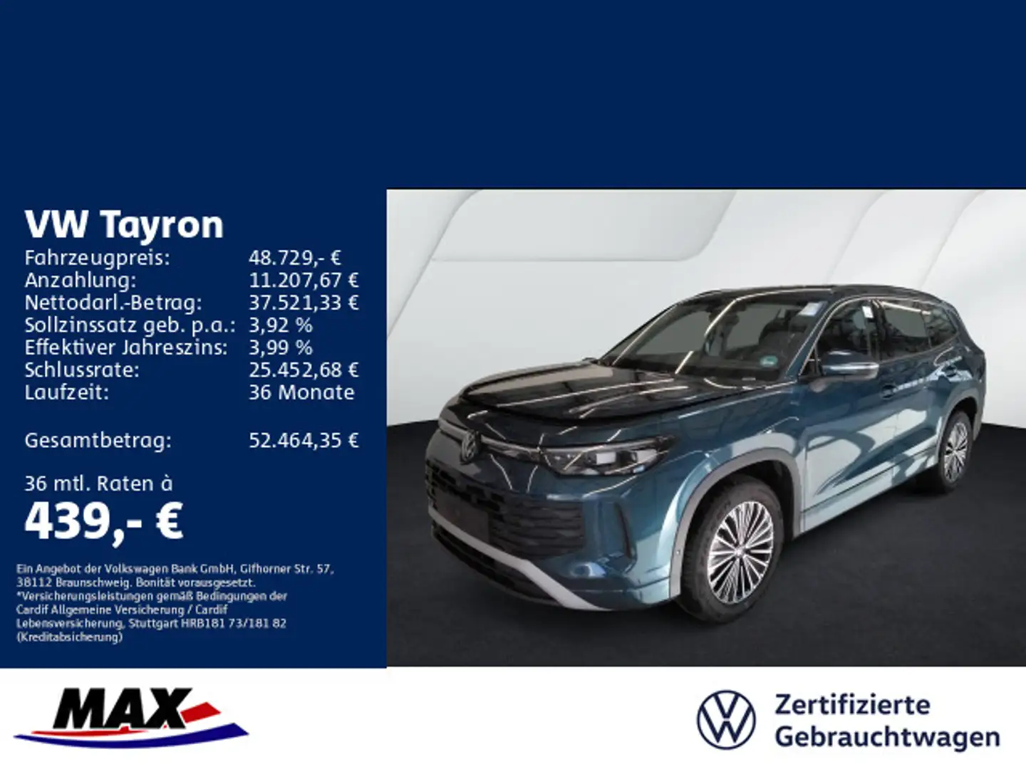 Volkswagen Tayron 2.0 TDI DSG 4MOTION LIFE AHK+IQ.LIGHT+ACC Blau - 1