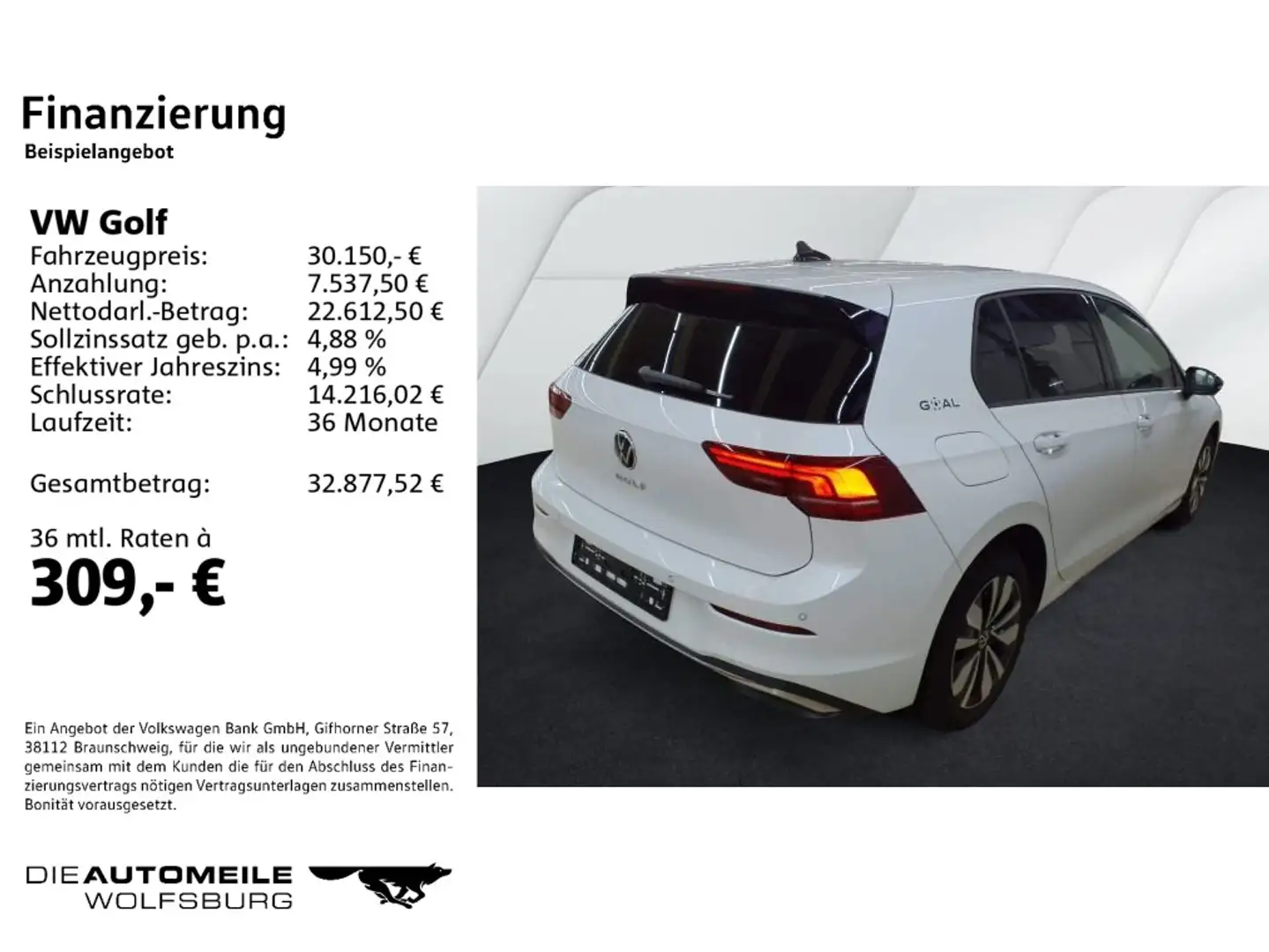 Volkswagen Golf 8 VIII 2.0 TDI DSG Goal AHK/LED+/ACC Weiß - 2