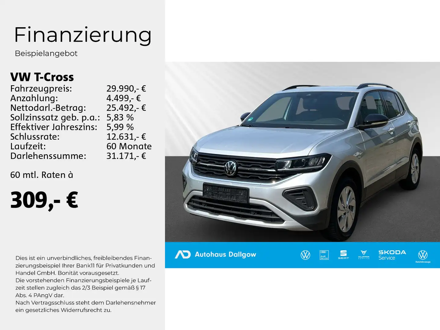 Volkswagen T-Cross Goal 1.5l TSi150PS*DSG+PDC+RFK+Nav+WiRä Argent - 2