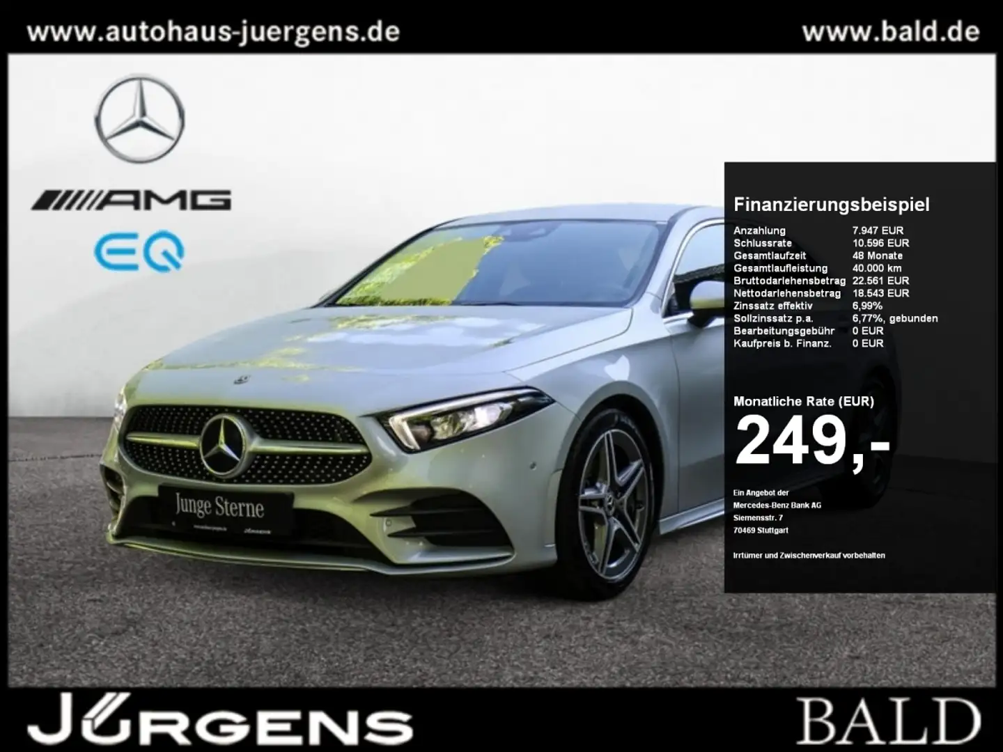 Mercedes-Benz A 200 Limo AMG-Sport/LED/Cam/Totw/Ambiente/18' Срібний - 1