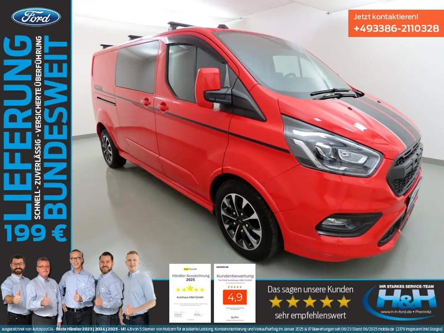 Ford Transit Custom Doka 2.0 M-Hybrid L2 Sport Xenon Rot - 1