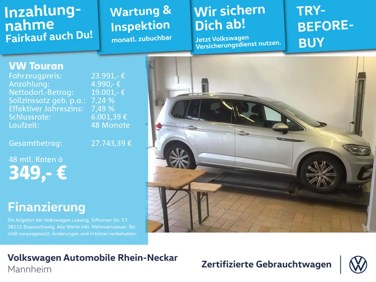 Volkswagen Touran 1.5 TSI DSG Highline Navi Kamera 7-Sitzer Silber - 1