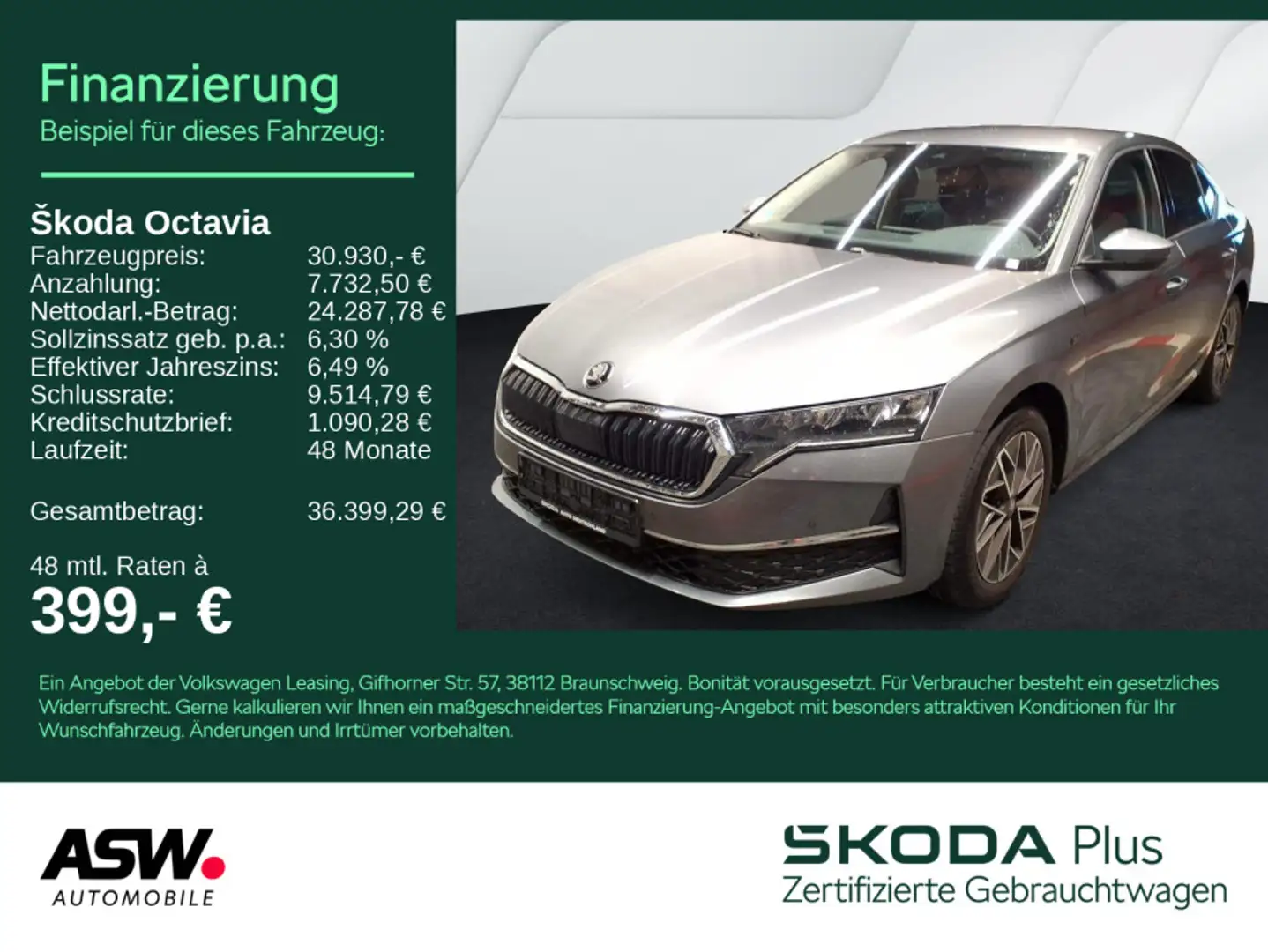 Skoda Octavia Limousine Tour 2.0 TDI DSG LED Navi AHK Grau - 1