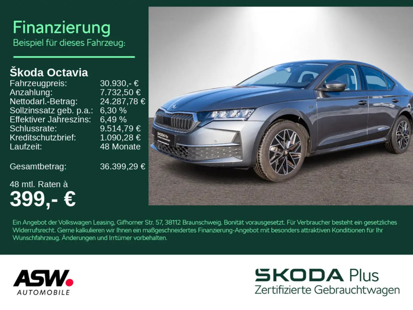 Skoda Octavia Limousine Tour 2.0 TDI DSG LED Navi AHK Grau - 1