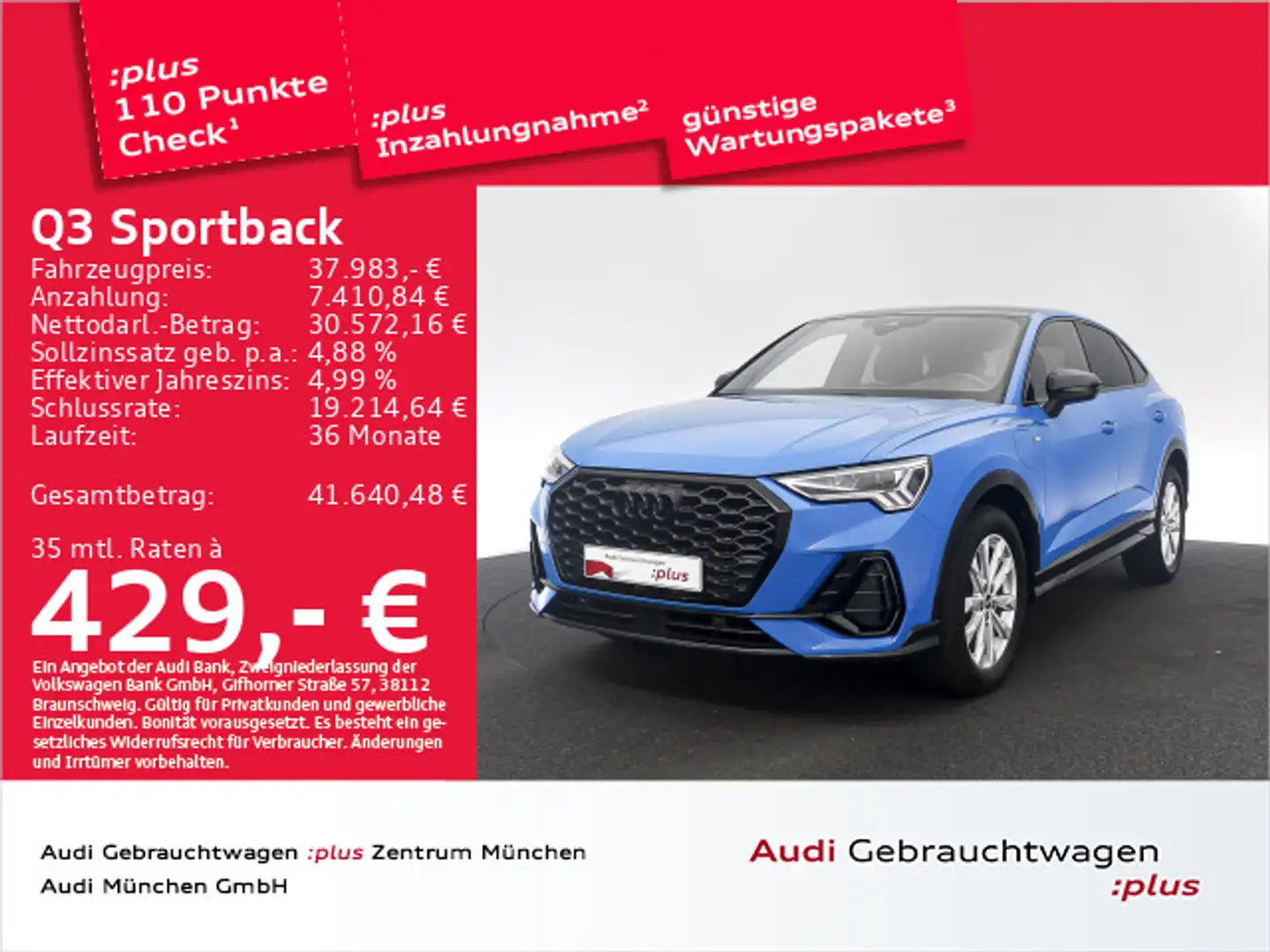 Audi Q3 45 TFSI e S tronic S line Pano/Virt Blau - 1