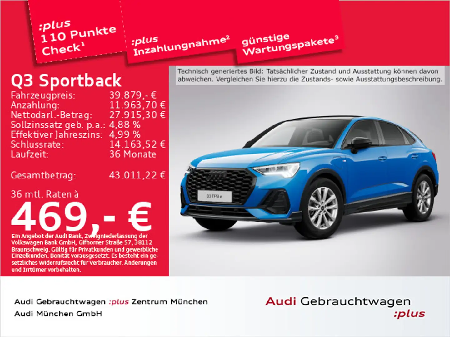 Audi Q3 45 TFSI e S tronic S line Pano/Virt Blau - 1