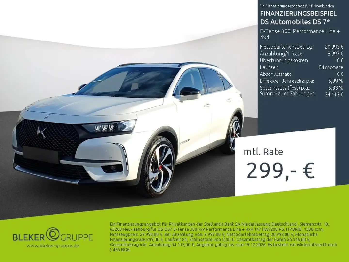 DS Automobiles DS 7 E-Tense 300 Performance Line + 4x4 Blanc - 1