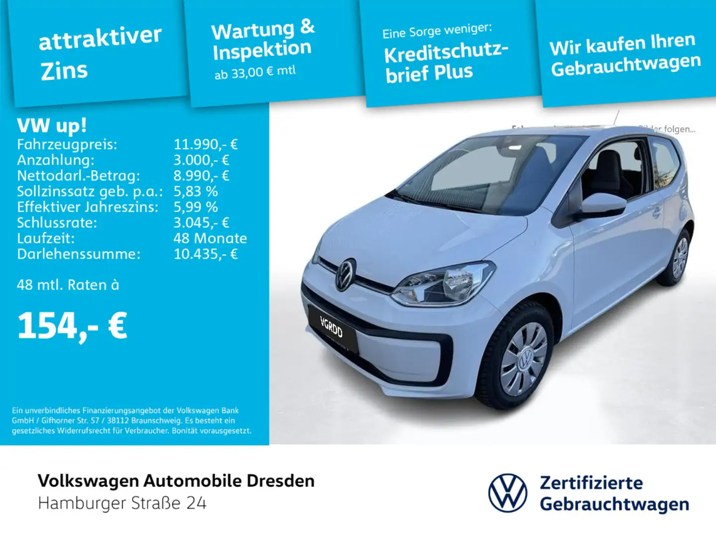 Volkswagen up! 1.0 MPI KLIMA DAB+ FREISPRECH Blanc - 1