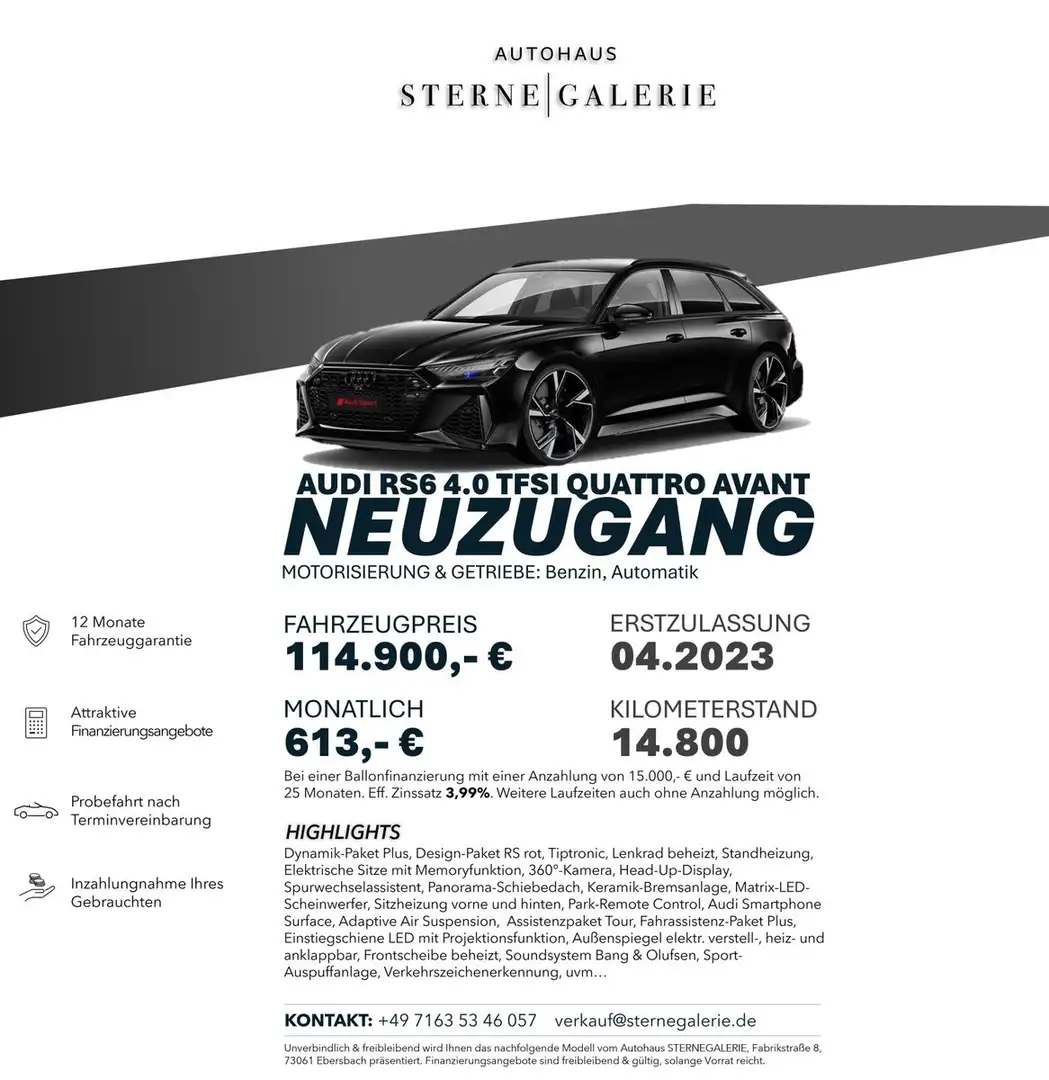 Audi RS6 Avant 4.0 TFSI QUATTRO/AHK/SHZ/ACC Schwarz - 1