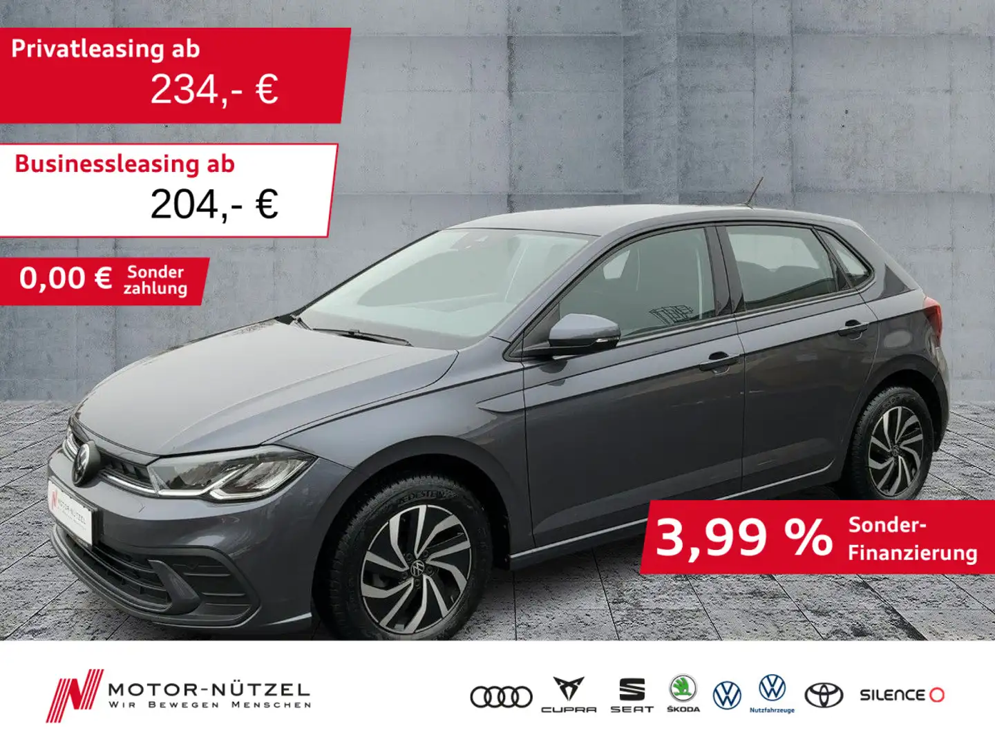 Volkswagen Polo 1.0 TSI LIFE LED+APP+SHZ+2xPDC+DAB+MFL+15" Grau - 1