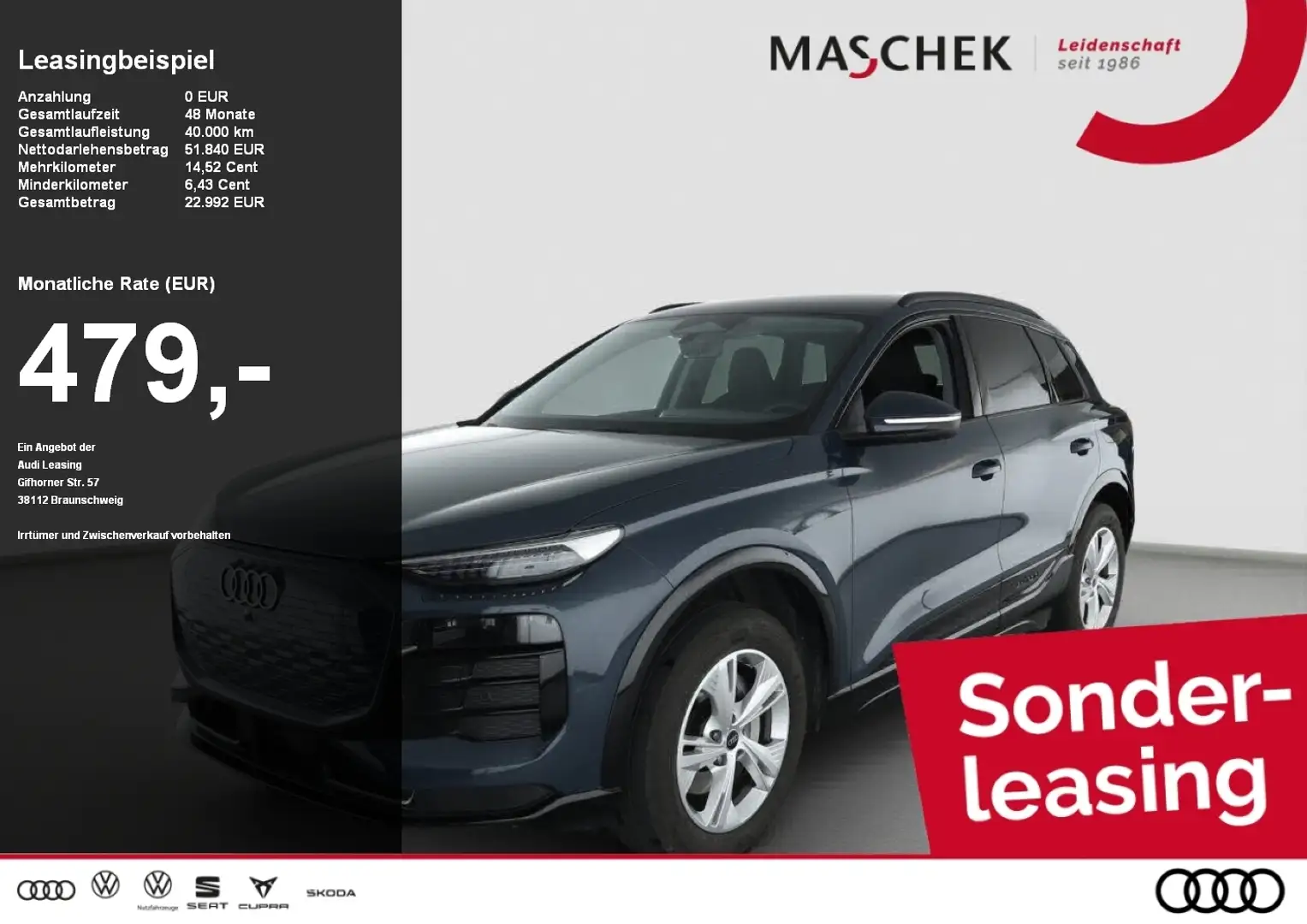 Audi Q6 e-tron e-tron 360° Lenkh Sonderleasing LEDplus Parkassist Blau - 1