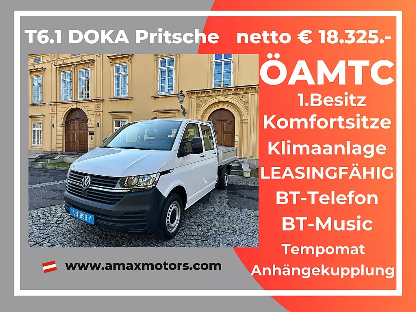 Volkswagen T6.1 Transporter DOKA Pritsche LR 2,0 TDI BMT Weiß - 1