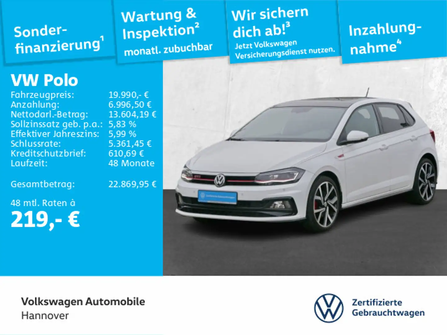Volkswagen Polo 2.0 TSI GTI ACC Navi Pano LED PDC SHZ Weiß - 1