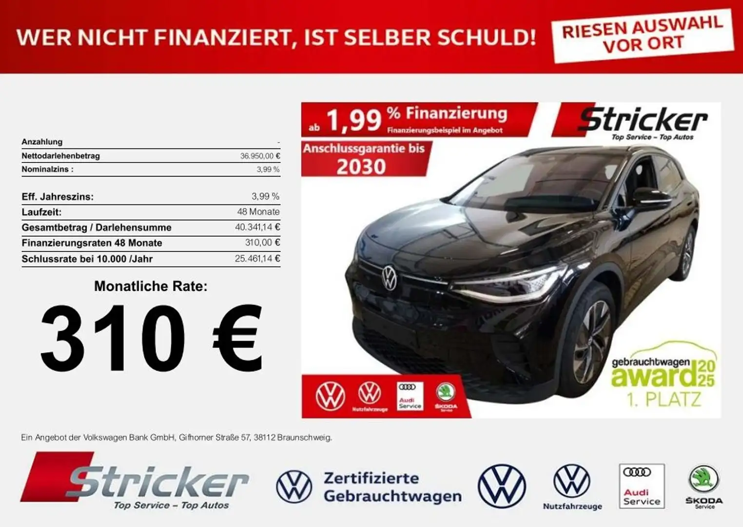 Volkswagen ID.4 Pro 210/77 310,-ohne Anzahlung IQ.Light Wärmepump Schwarz - 1