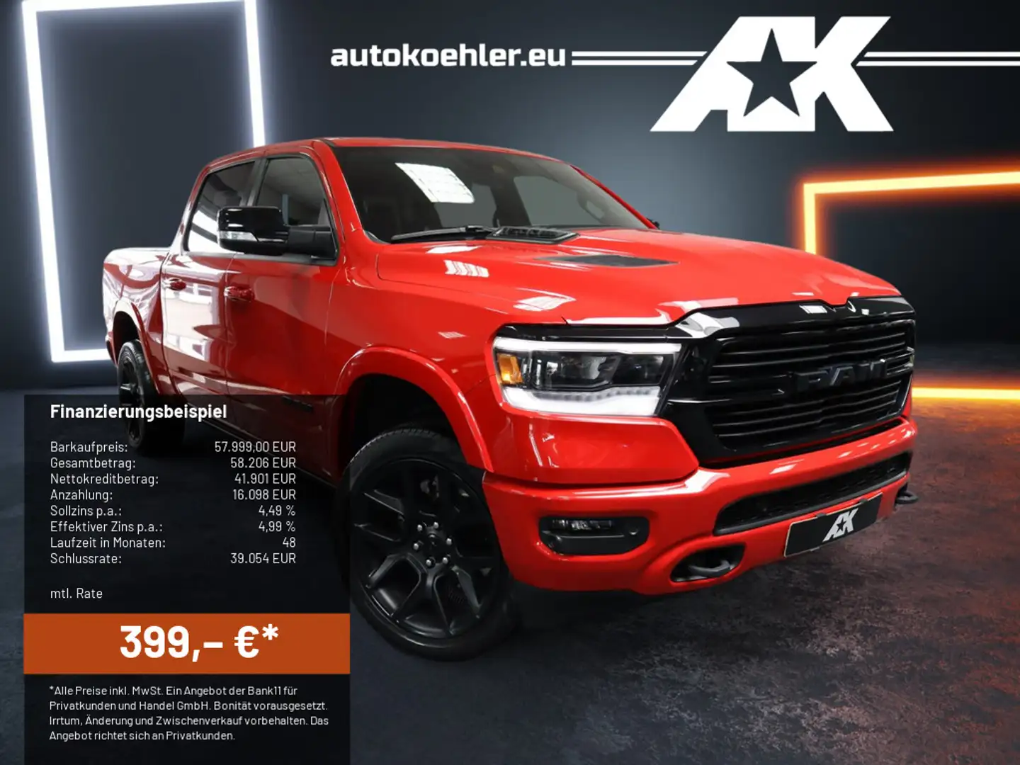 Dodge RAM 1500 Laramie Night,LPG,Luft,Laderaumabd,Pano, Rouge - 1