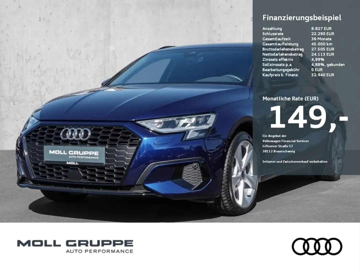 Audi A3 Sportback 30 TDI S tronic Advanced (AHK*Navi) Blau - 1