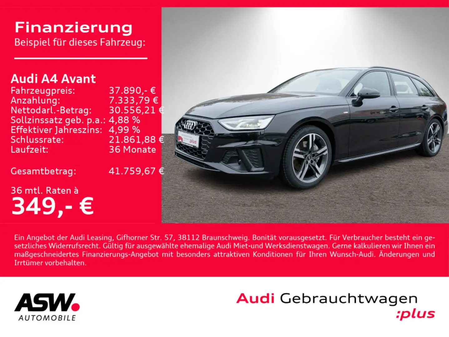 Audi A4 S line 40TDI quattro Nav LED RFK ACC VC Schwarz - 1