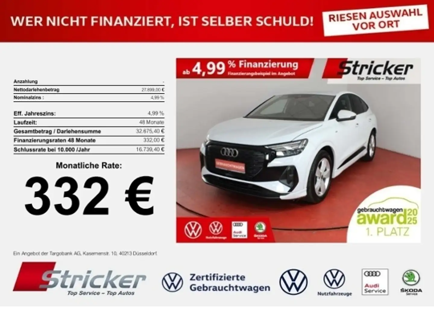 Audi Q4 e-tron Sportback 35 S-Line 321,-ohne Anzahlung Leder Mat Weiß - 1