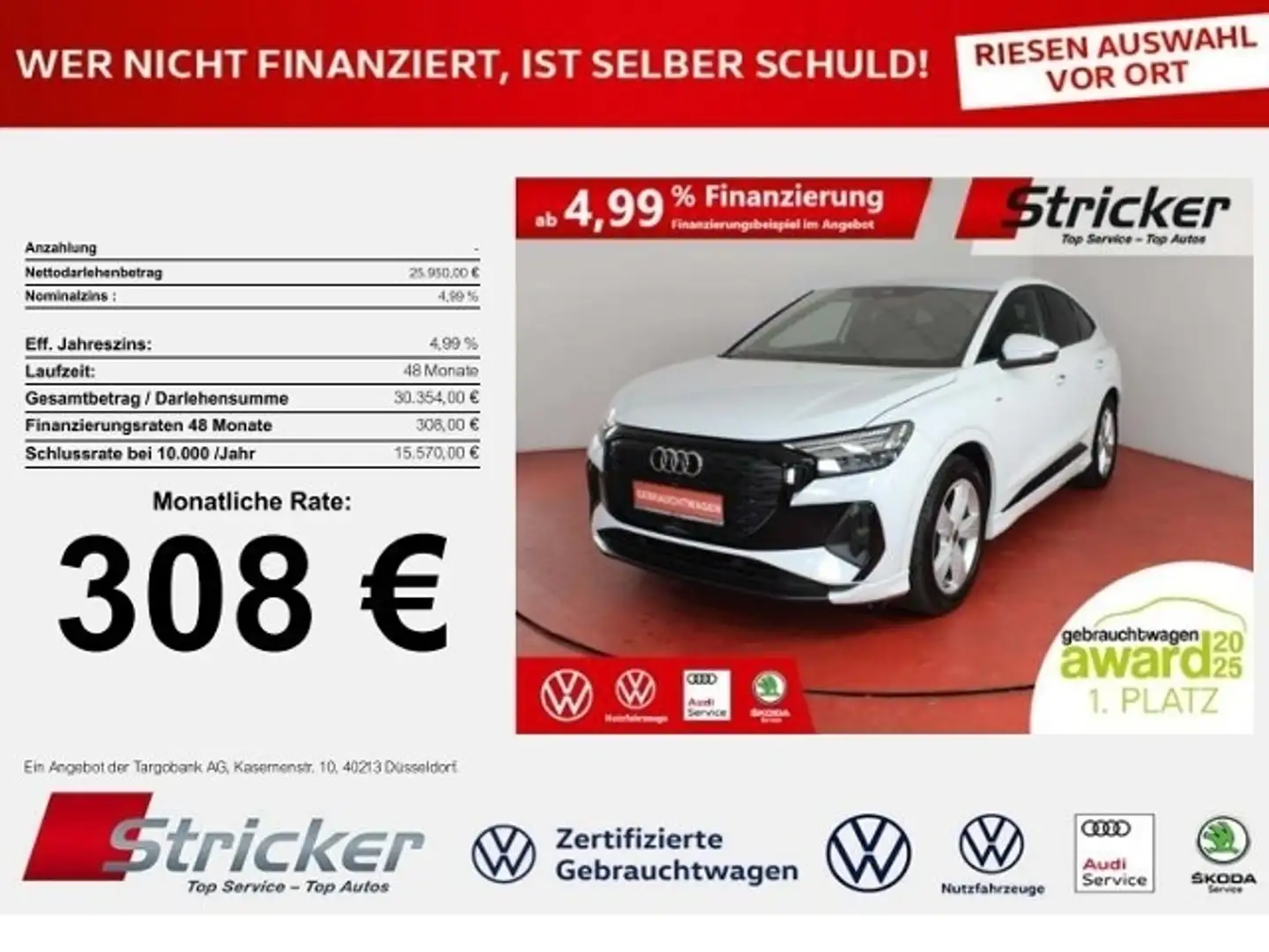 Audi Q4 e-tron Sportback 35 S-Line 308,-ohne Anzahlung Leder Mat Weiß - 1
