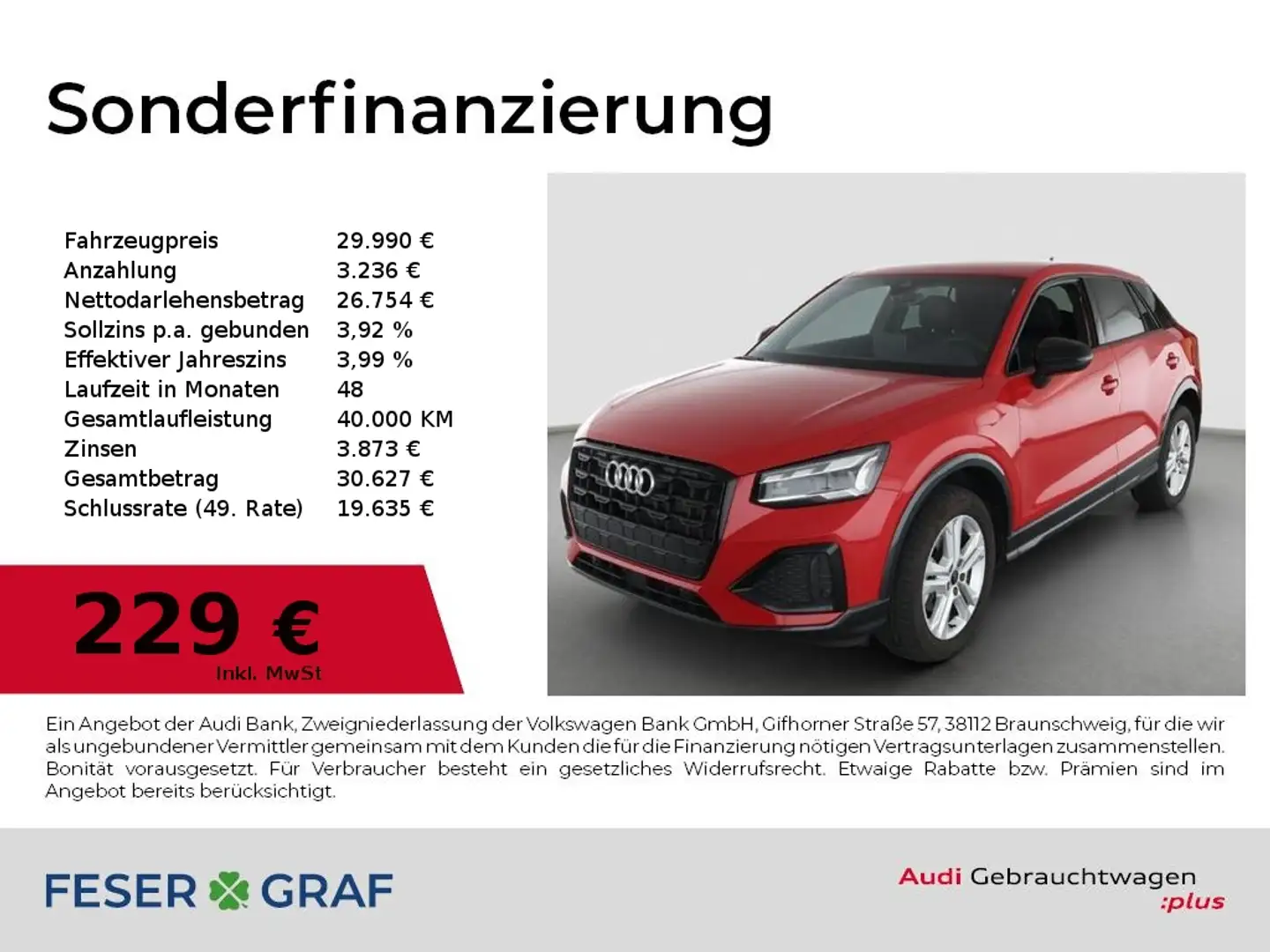 Audi Q2 Advanced 30TFSI Matrix/Navi/SHZ/Kamera/AHK/GRA Rot - 1