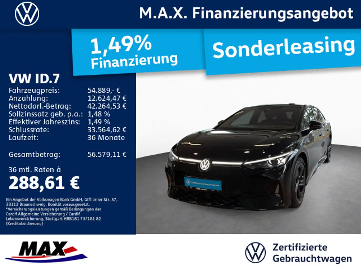Volkswagen ID.7 GTX 4MOTION +AHK+MATRIX+KAMERA+PANO+ACC+HUD Schwarz - 1