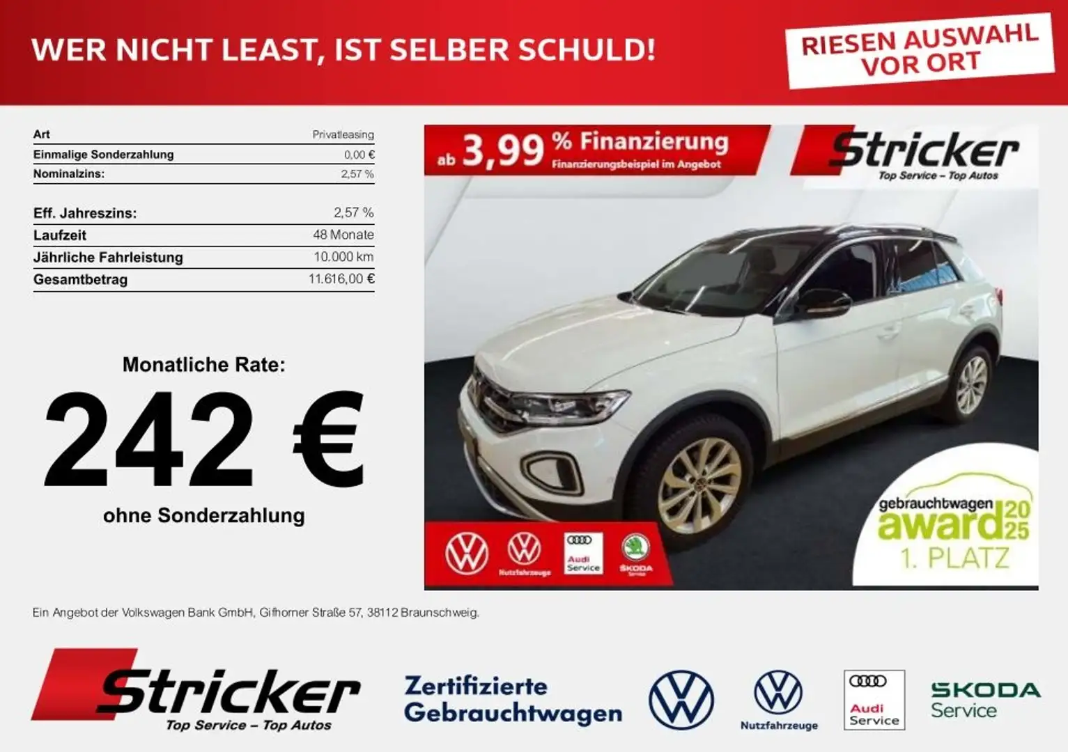 Volkswagen T-Roc Style 1.5TSI DSG 242,-ohne Anzahlung AHK Navi Weiß - 1