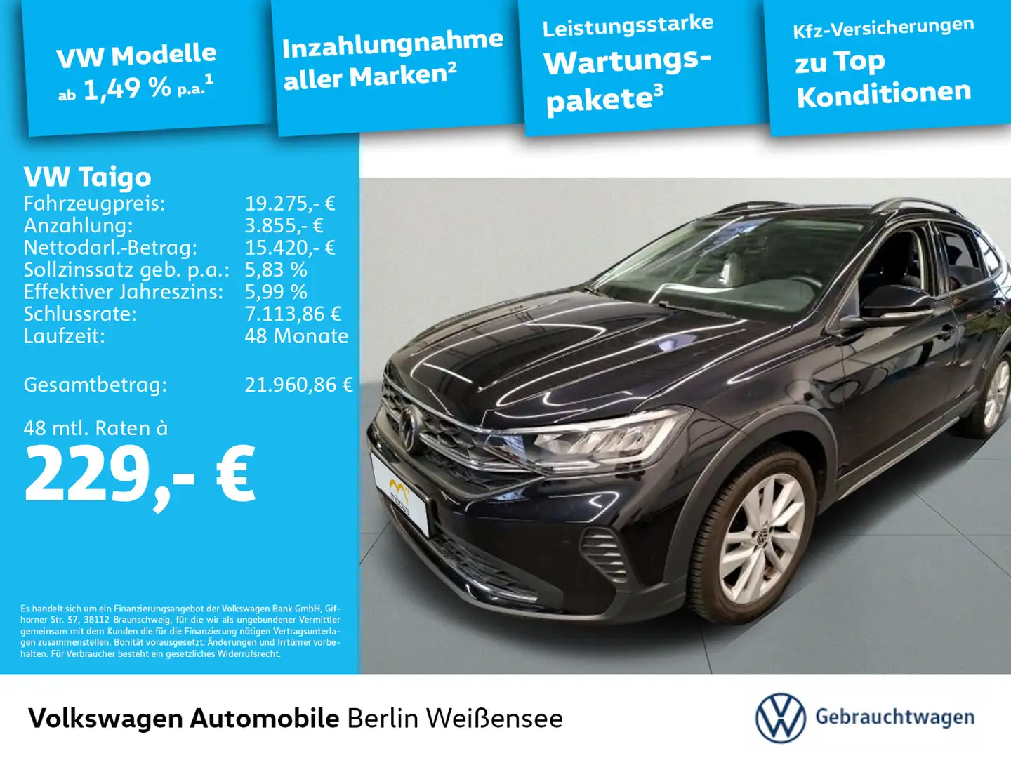 Volkswagen Taigo 1.0 TSI Life *APP*PDC*LED*NAV* Schwarz - 1