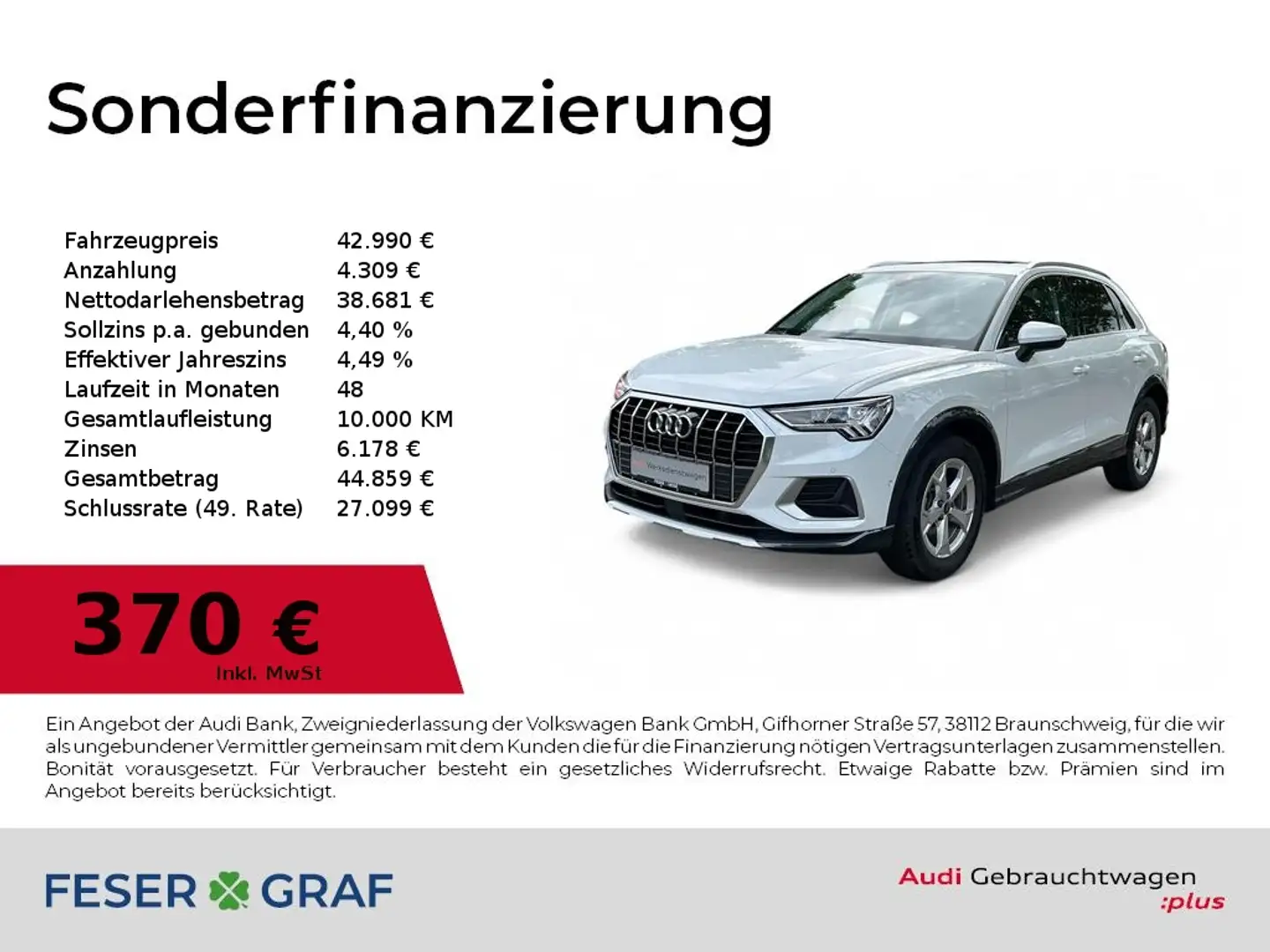 Audi Q3 advanced 35 TDI S Tronic AZV/Pano/Navi+/LED+/VC+ Weiß - 1