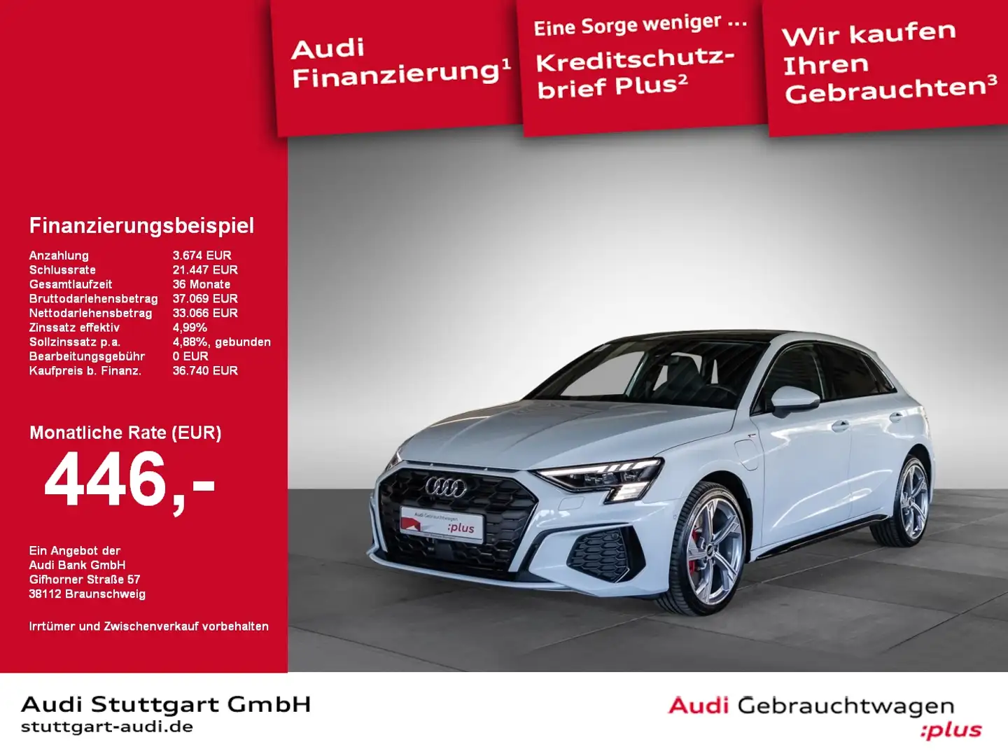 Audi A3 Sportback 45 TFSI e S line Matrix Pano HeadUp Blanc - 1