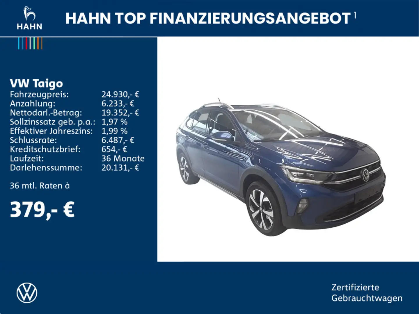 Volkswagen Taigo 1.0TSI DSG Style Matrix Navi ACC CAM APP-C Blau - 2